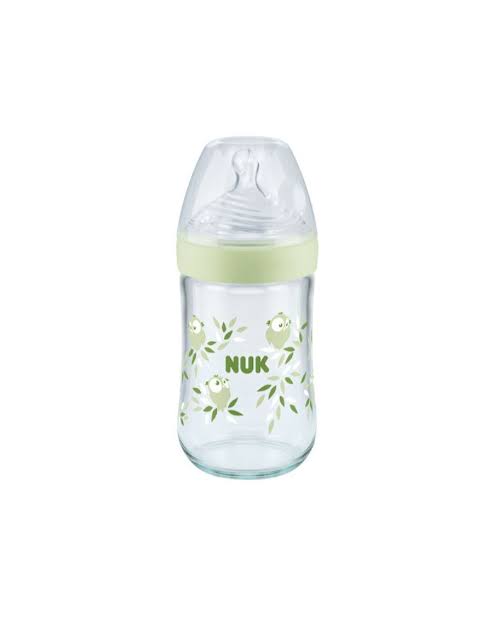 Nuk Γυάλινο Μπιμπερό Nature Sense με Θηλή Σιλικόνης 240ml για 0-6 μηνών Πράσινη Κουκουβάγια