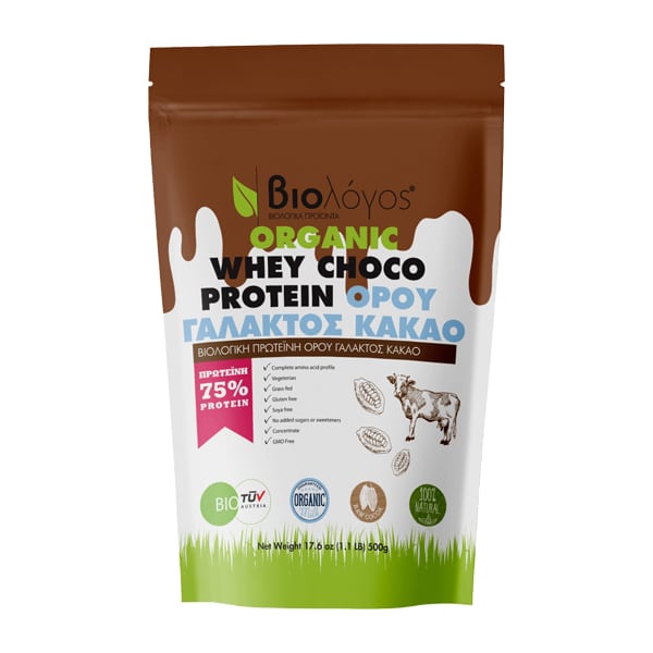 Βιολόγος Organic Whey Choco Protein 75% - με Γεύση Κακάο 500gr