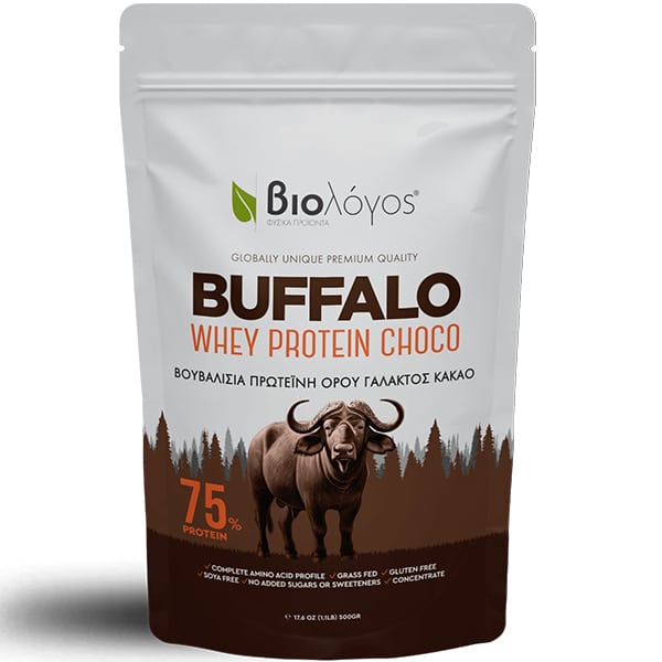 Βιολόγος Buffalo Organic Whey Protein 75% - Ορού Γάλακτος με Γεύση Κακάο 500gr