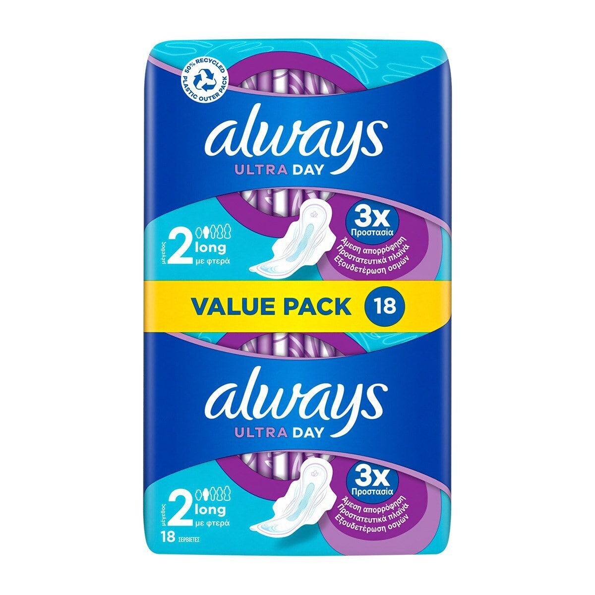 Always Ultra Day με Φτερά Long Plus Μέγεθος 2 Σερβιέτες 18 Τεμάχια