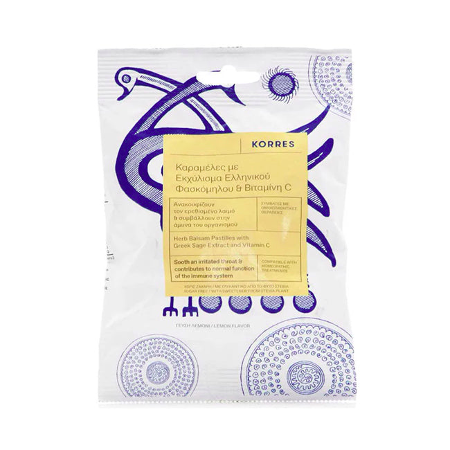 Korres Καραμέλες με Εκχύλισμα Ελληνικού Φασκόμηλου & Βιταμίνη C Λεμόνι 50gr