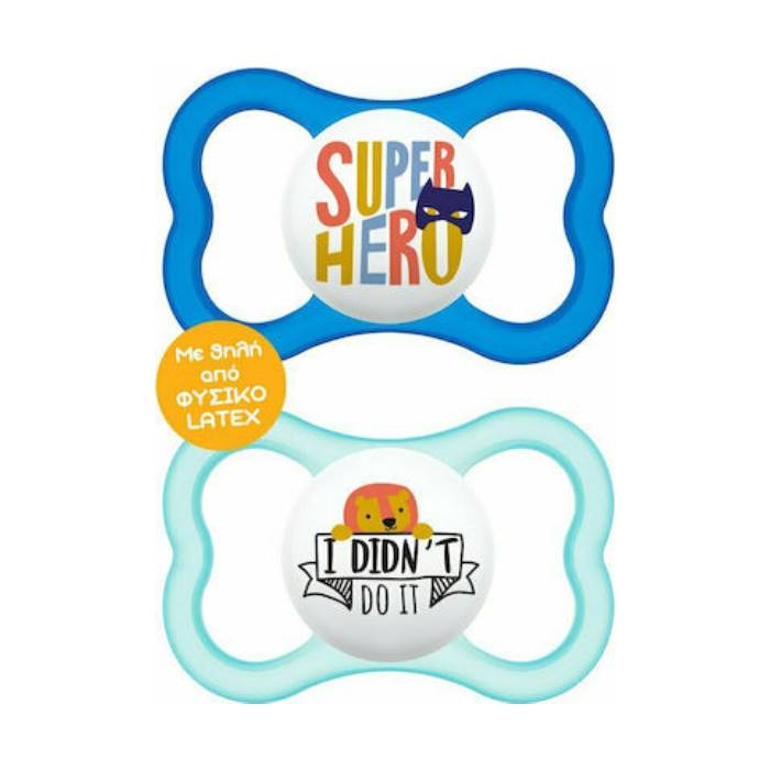 MΑΜ Ορθοδοντικές Πιπίλες Latex για 6-16 μηνών Air με Θήκη Μπλε - Γαλάζιο 2τμχ