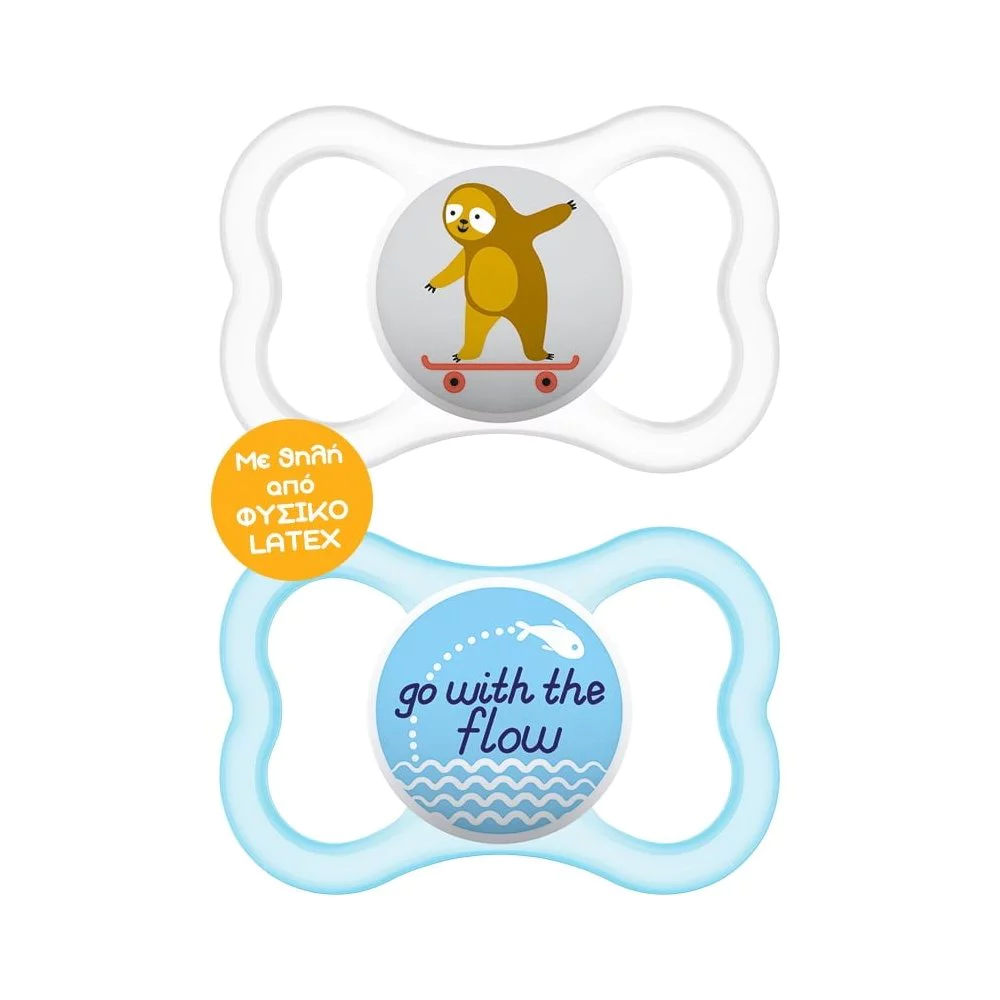 MΑΜ Ορθοδοντικές Πιπίλες Latex για 6-16 μηνών Air με Θήκη Μπλε - Γαλάζιο 2τμχ