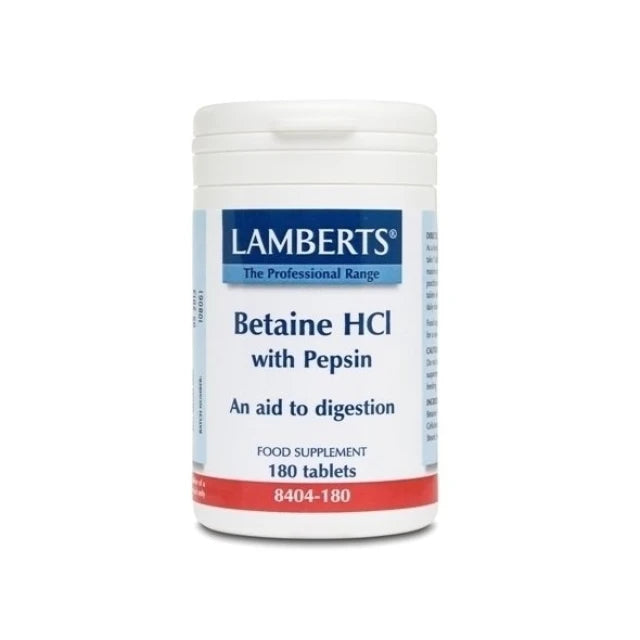 Lamberts Betaine Hci 324mg Pepsin 180 ταμπλέτες - για την Πέψη