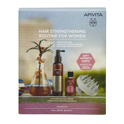 Apivita Hair Strengthening Routine Σετ Περιποίησης Μαλλιών κατά της Τριχόπτωσης για Λιπαρά Μαλλιά με Σαμπουάν και Λοσιόν 3τμχ