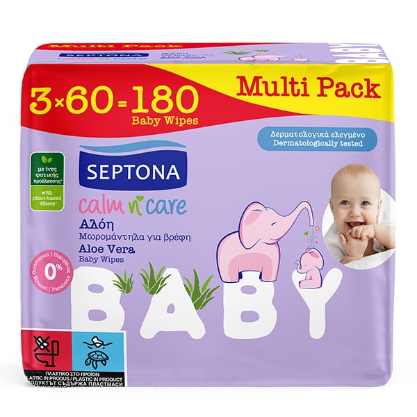 Septona Promo Calm N' Care Baby Wipes Aloe Vera 3x60 τμχ