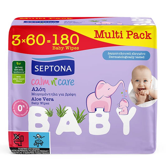 Septona Promo Calm N' Care Baby Wipes Aloe Vera 3x60 τμχ