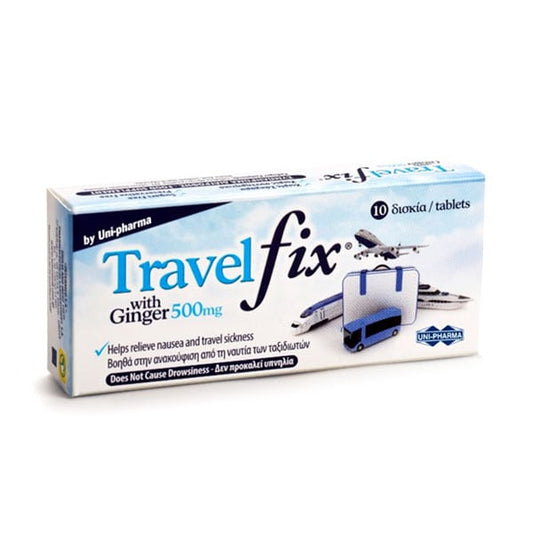Uni-Pharma Travel Fix with Ginger 10 Tablets